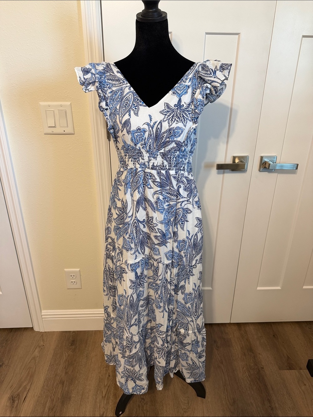 Joie White Maxi Dress with Blue Floral Print